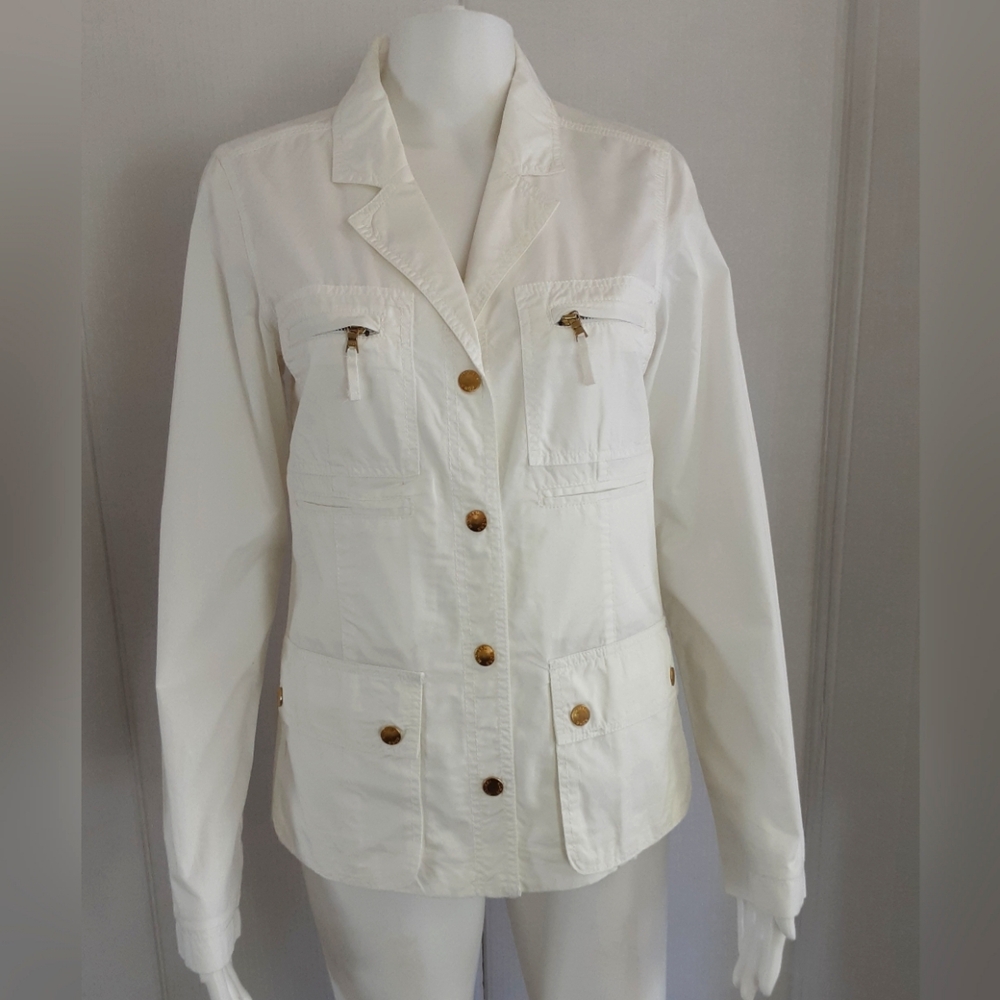 MICHAEL KORS 100% Cotton White Gold Buttoned Utility Blazer Sz S/P - NWOT